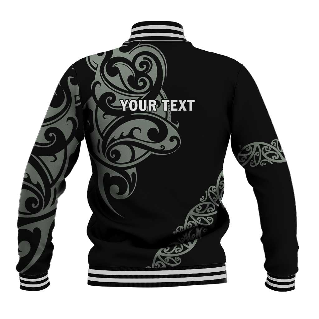 All Black Maori Tribal Tattoo Personalised Baseball Jacket Moss Green Polynesian Style - Polynesian Pride