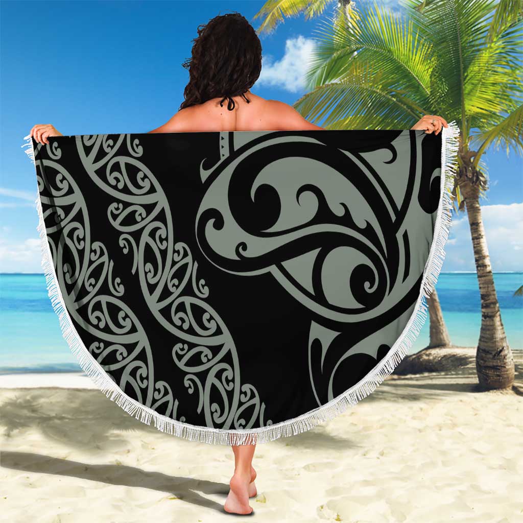 All Black Maori Tribal Tattoo Personalised Beach Blanket Moss Green Polynesian Style - Polynesian Pride