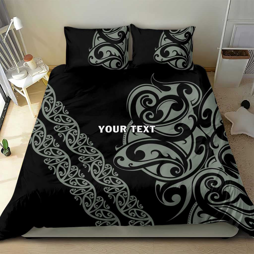 All Black Maori Tribal Tattoo Personalised Bedding Set Moss Green Polynesian Style - Polynesian Pride