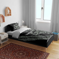 All Black Maori Tribal Tattoo Personalised Bedding Set Moss Green Polynesian Style - Polynesian Pride