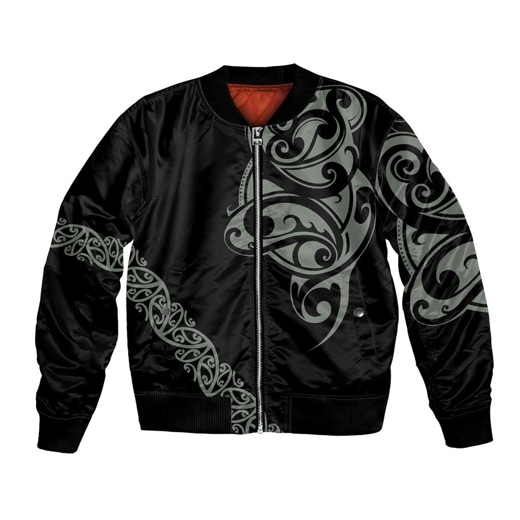 All Black Maori Tribal Tattoo Personalised Bomber Jacket Moss Green Polynesian Style LT9 Unisex Green - Polynesian Pride
