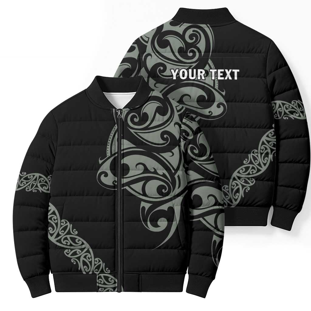 All Black Maori Tribal Tattoo Personalised Bomber Puffer Jacket Moss Green Polynesian Style - Polynesian Pride