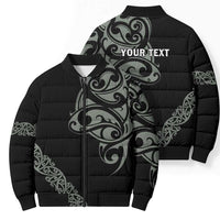 All Black Maori Tribal Tattoo Personalised Bomber Puffer Jacket Moss Green Polynesian Style - Polynesian Pride