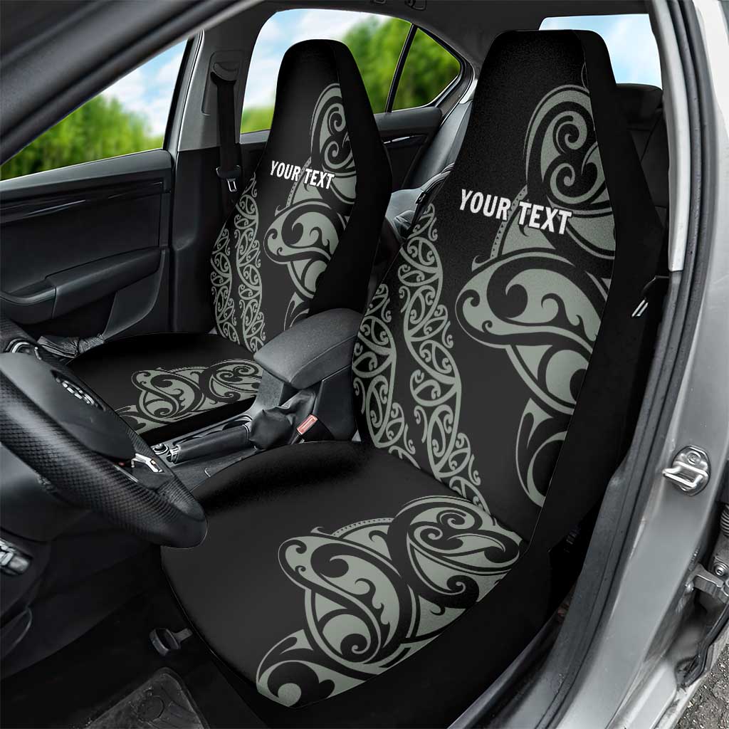 All Black Maori Tribal Tattoo Personalised Car Seat Cover Moss Green Polynesian Style - Polynesian Pride