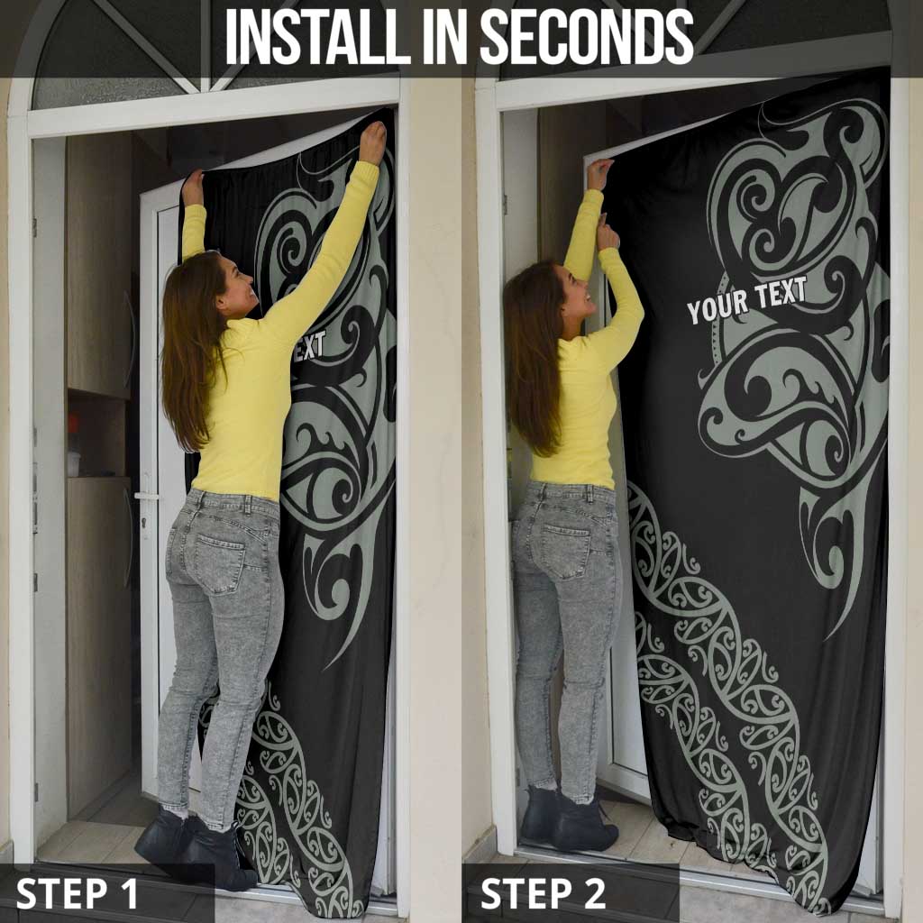 All Black Maori Tribal Tattoo Personalised Door Cover Moss Green Polynesian Style - Polynesian Pride