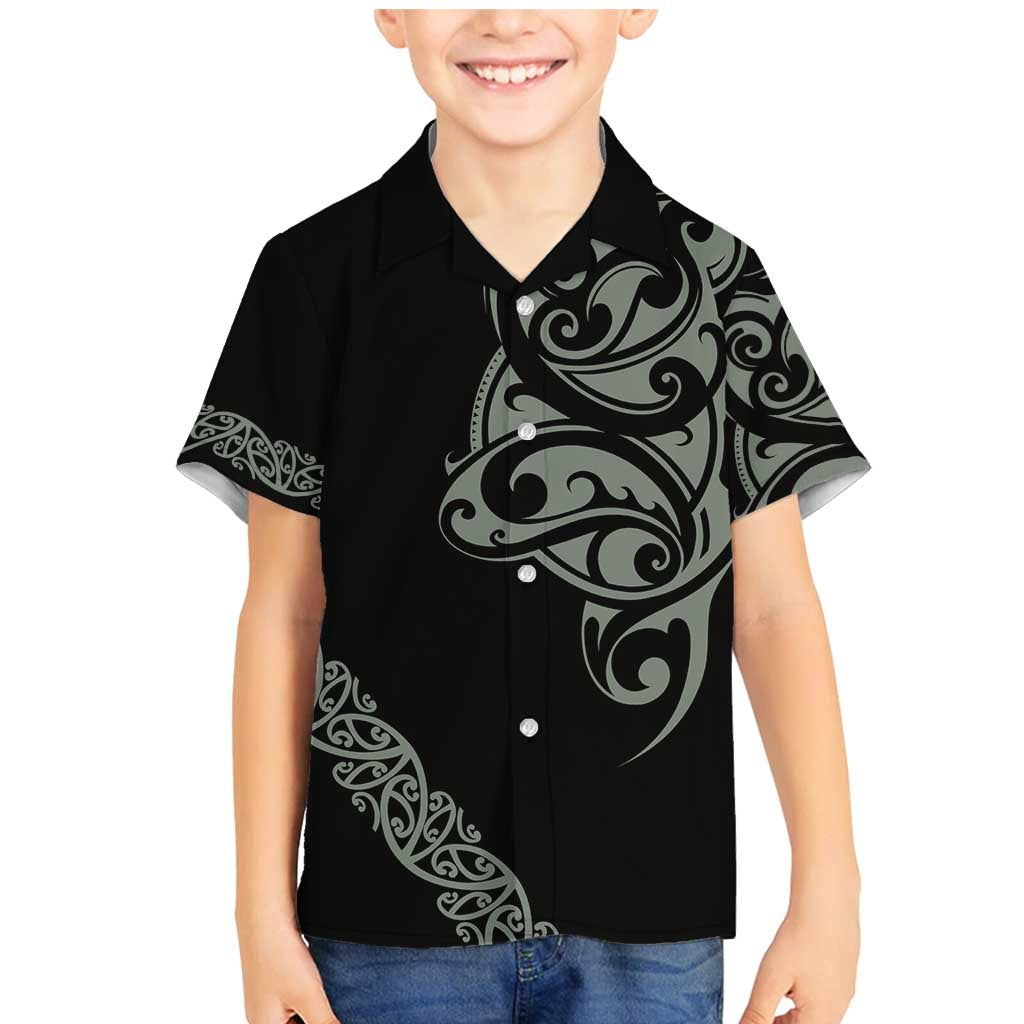 All Black Maori Tribal Tattoo Personalised Family Matching Mermaid Dress and Hawaiian Shirt Moss Green Polynesian Style - Polynesian Pride