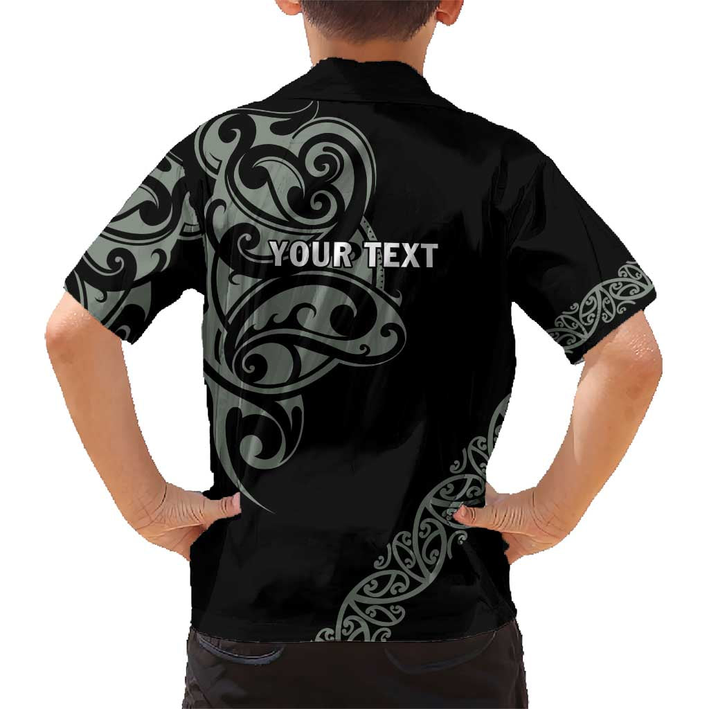 All Black Maori Tribal Tattoo Personalised Family Matching Short Sleeve Bodycon Dress and Hawaiian Shirt Moss Green Polynesian Style - Polynesian Pride