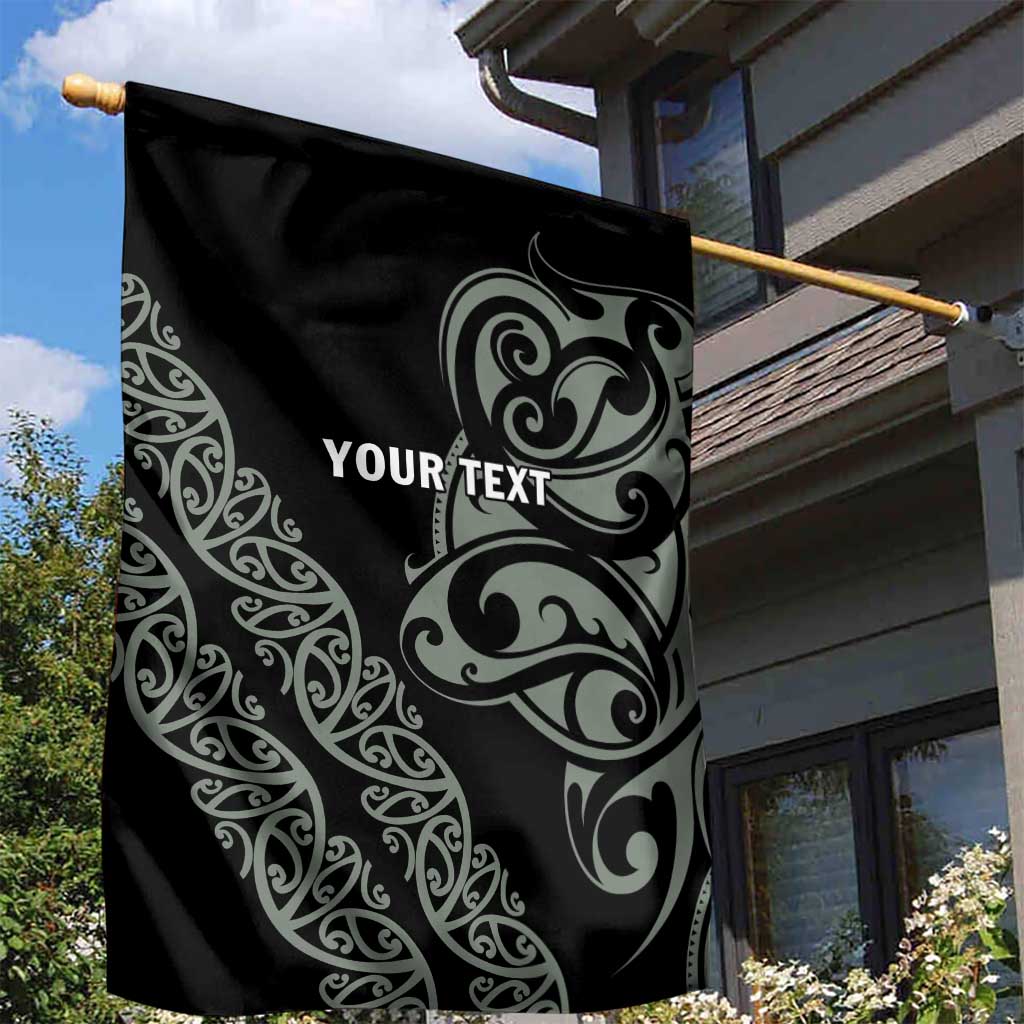 All Black Maori Tribal Tattoo Personalised Garden Flag Moss Green Polynesian Style - Polynesian Pride
