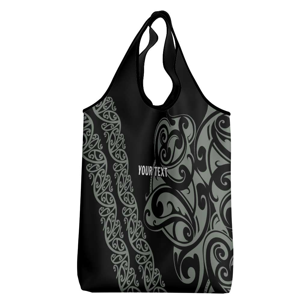 All Black Maori Tribal Tattoo Personalised Grocery Bag Moss Green Polynesian Style - Polynesian Pride