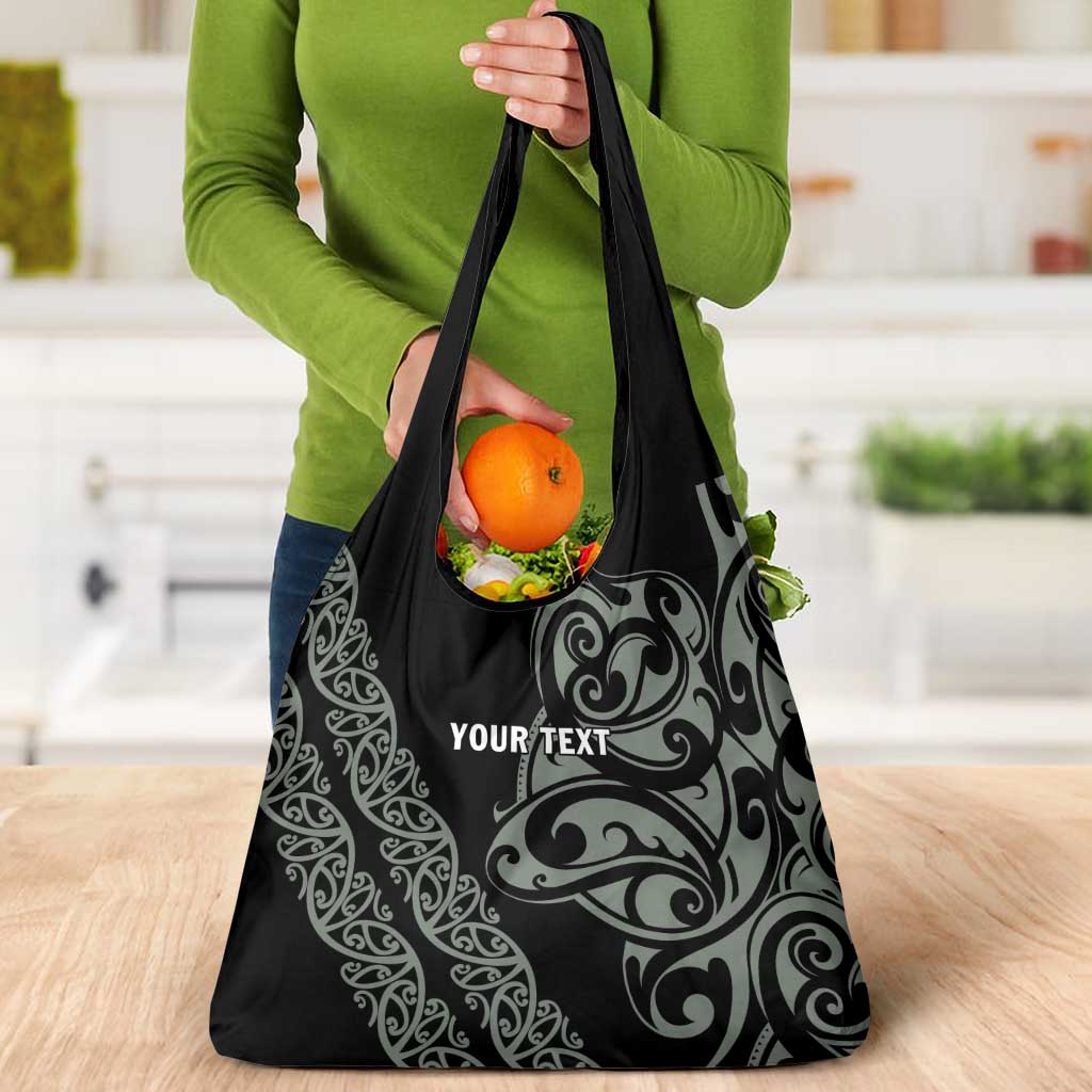 All Black Maori Tribal Tattoo Personalised Grocery Bag Moss Green Polynesian Style - Polynesian Pride