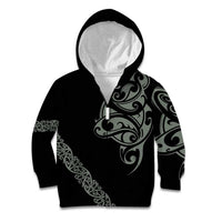 All Black Maori Tribal Tattoo Personalised Kid Hoodie Moss Green Polynesian Style - Polynesian Pride