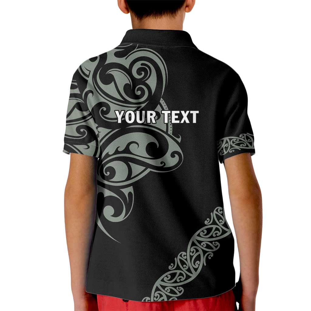 All Black Maori Tribal Tattoo Personalised Kid Polo Shirt Moss Green Polynesian Style LT9 - Polynesian Pride