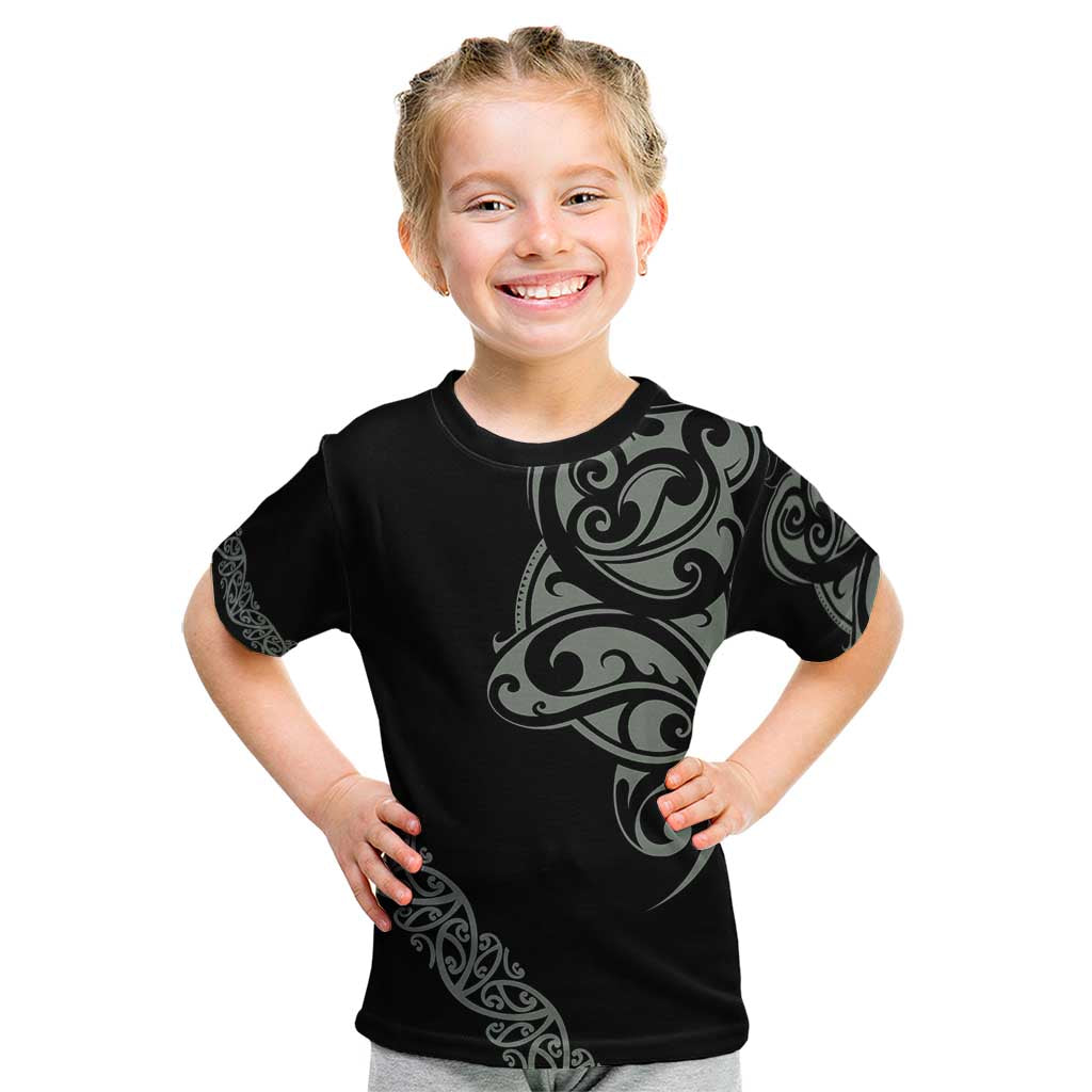 All Black Maori Tribal Tattoo Personalised Kid T Shirt Moss Green Polynesian Style LT9 Green - Polynesian Pride