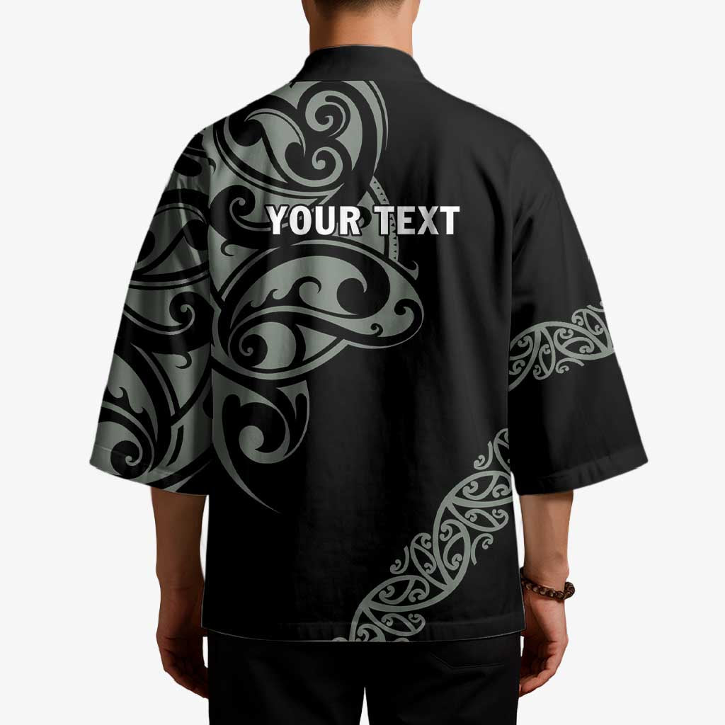 All Black Maori Tribal Tattoo Personalised Kimono Moss Green Polynesian Style - Polynesian Pride