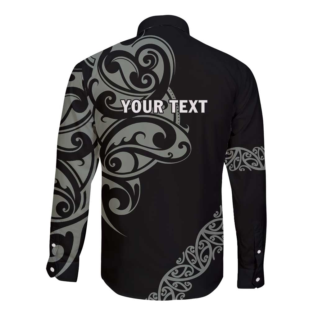 All Black Maori Tribal Tattoo Personalised Long Sleeve Button Shirt Moss Green Polynesian Style - Polynesian Pride