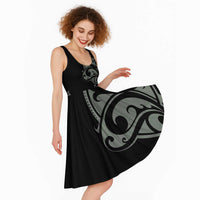 All Black Maori Tribal Tattoo Personalised Midi Dress Moss Green Polynesian Style - Polynesian Pride