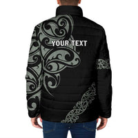 All Black Maori Tribal Tattoo Personalised Padded Jacket Moss Green Polynesian Style - Polynesian Pride