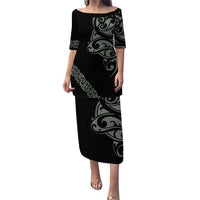 All Black Maori Tribal Tattoo Personalised Puletasi Moss Green Polynesian Style - Polynesian Pride