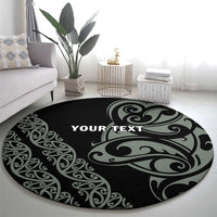 All Black Maori Tribal Tattoo Personalised Round Carpet Moss Green Polynesian Style - Polynesian Pride