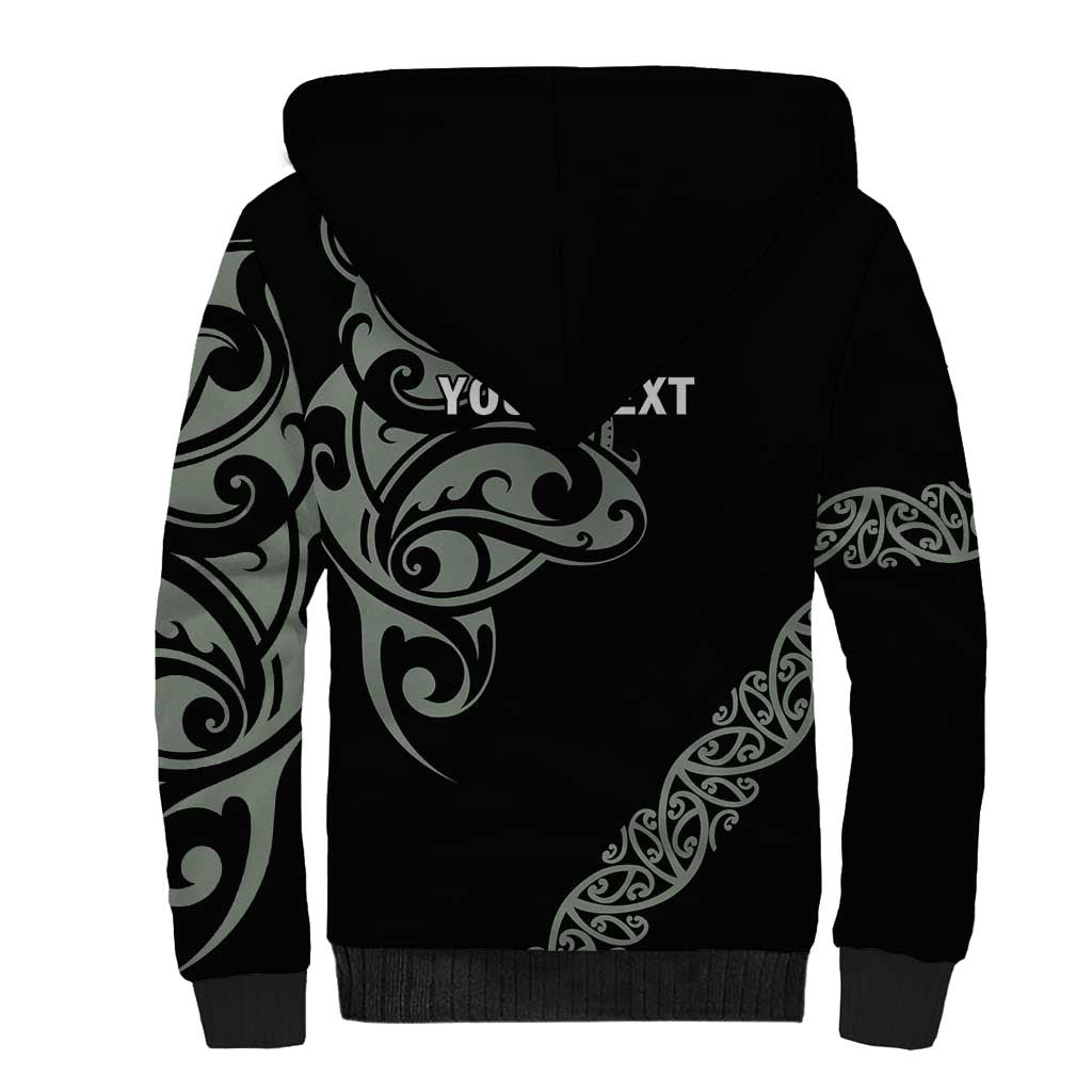 All Black Maori Tribal Tattoo Personalised Sherpa Hoodie Moss Green Polynesian Style - Polynesian Pride