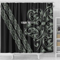 All Black Maori Tribal Tattoo Personalised Shower Curtain Moss Green Polynesian Style - Polynesian Pride