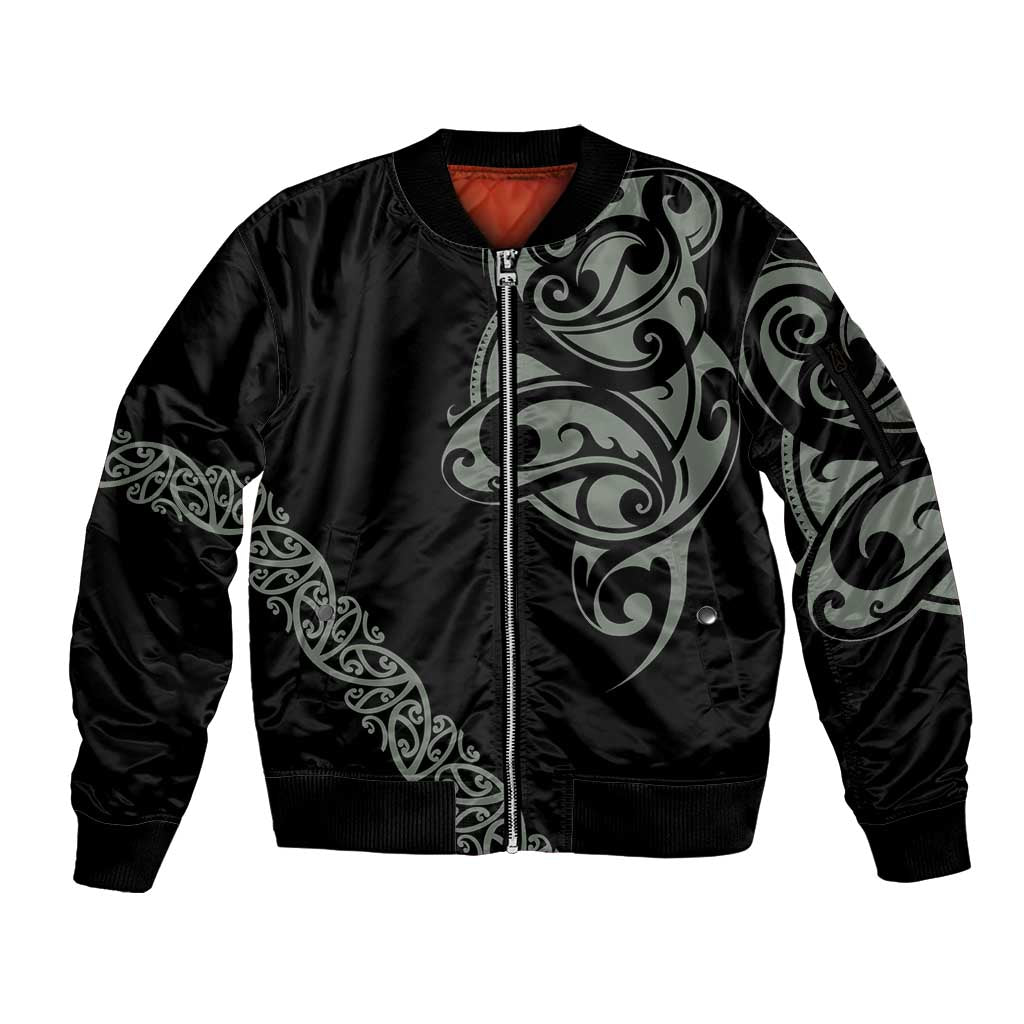 All Black Maori Tribal Tattoo Personalised Sleeve Zip Bomber Jacket Moss Green Polynesian Style LT9 Unisex Green - Polynesian Pride