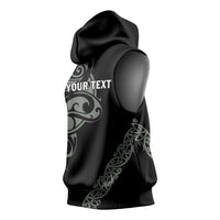 All Black Maori Tribal Tattoo Personalised Sleeveless Hoodie Moss Green Polynesian Style - Polynesian Pride