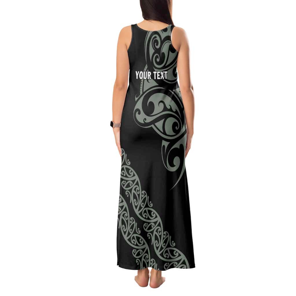 All Black Maori Tribal Tattoo Personalised Tank Maxi Dress Moss Green Polynesian Style - Polynesian Pride
