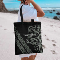 All Black Maori Tribal Tattoo Personalised Tote Bag Moss Green Polynesian Style - Polynesian Pride