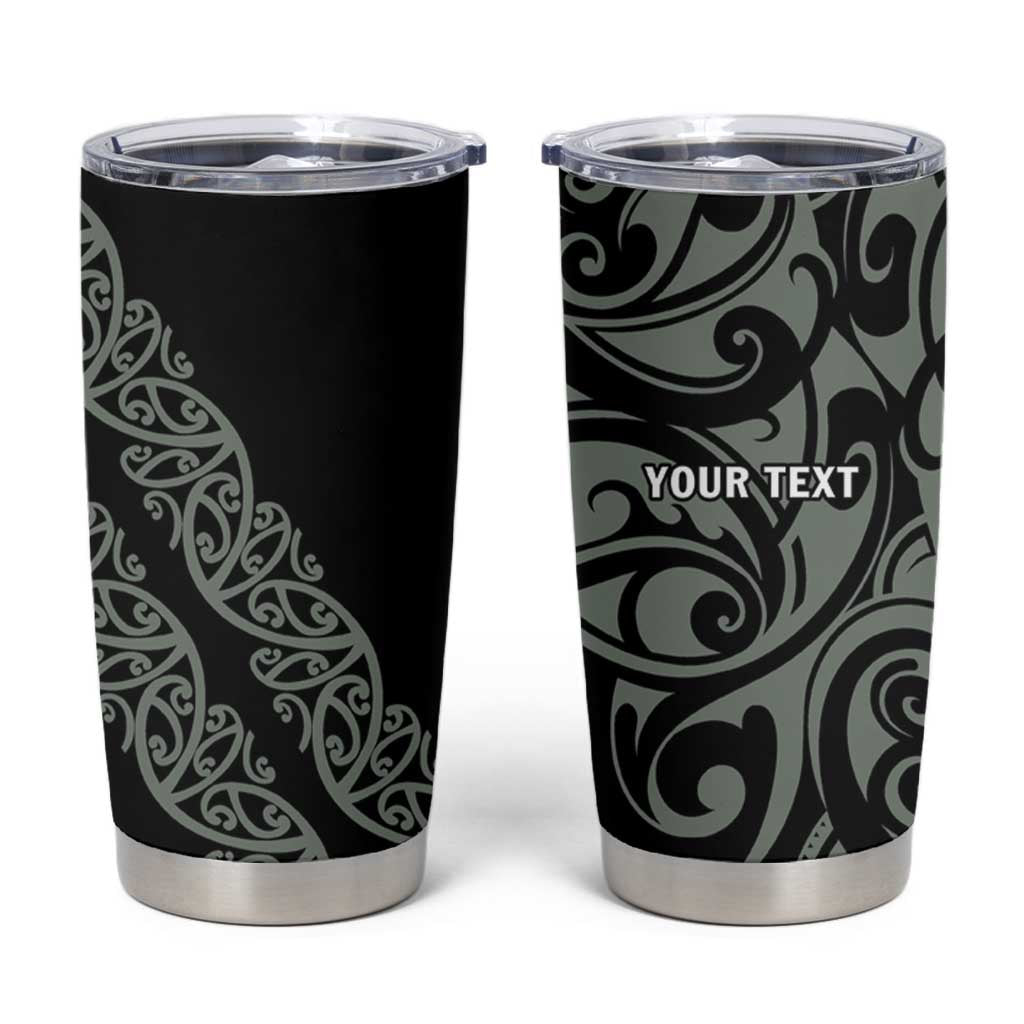 All Black Maori Tribal Tattoo Personalised Tumbler Cup Moss Green Polynesian Style - Polynesian Pride