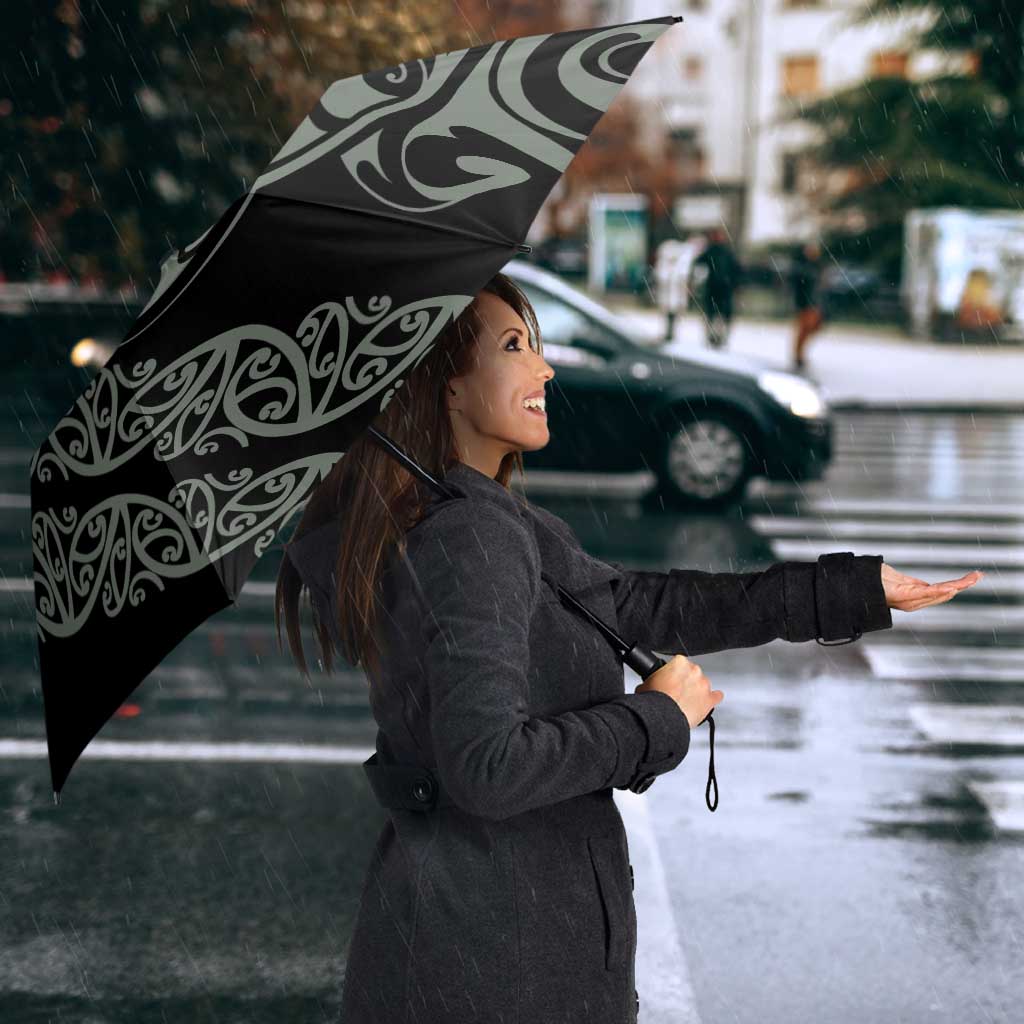 All Black Maori Tribal Tattoo Personalised Umbrella Moss Green Polynesian Style - Polynesian Pride