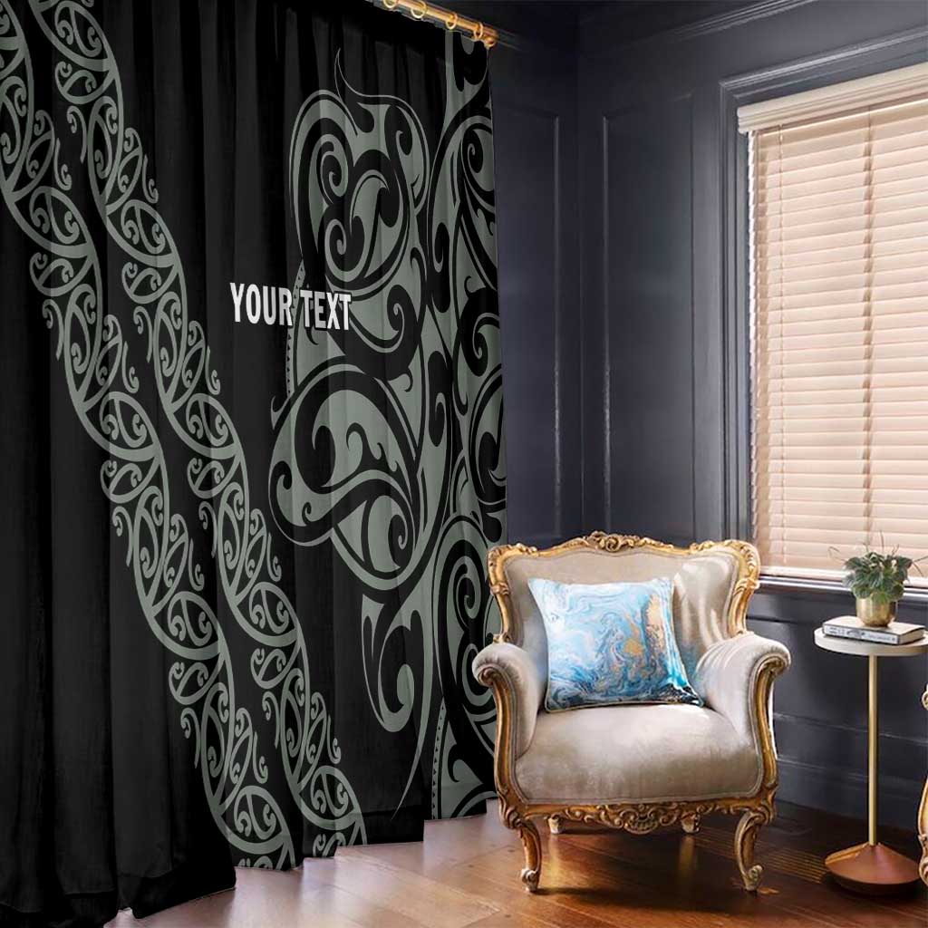 All Black Maori Tribal Tattoo Personalised Window Curtain Moss Green Polynesian Style - Polynesian Pride