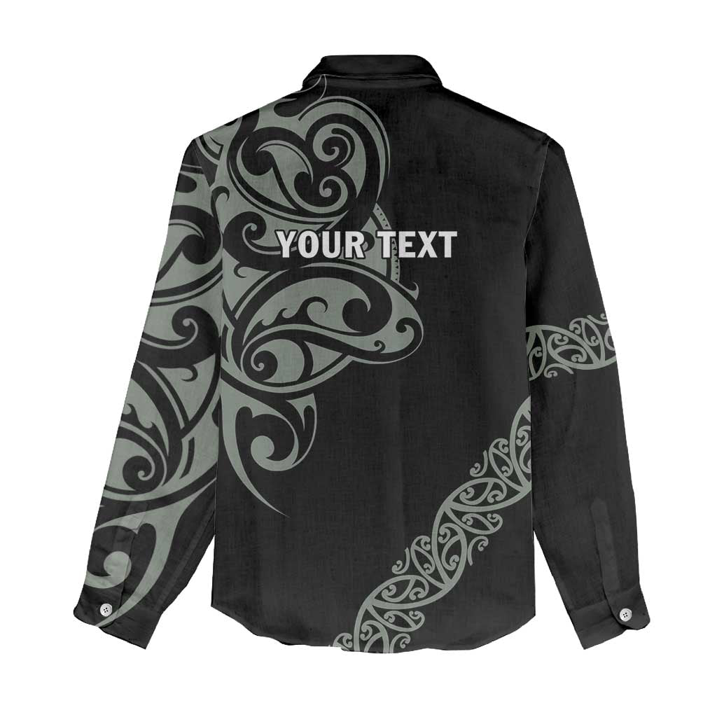 All Black Maori Tribal Tattoo Personalised Women Casual Shirt Moss Green Polynesian Style - Polynesian Pride