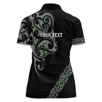 All Black Maori Tribal Tattoo Personalised Women Polo Shirt Moss Green Polynesian Style - Polynesian Pride