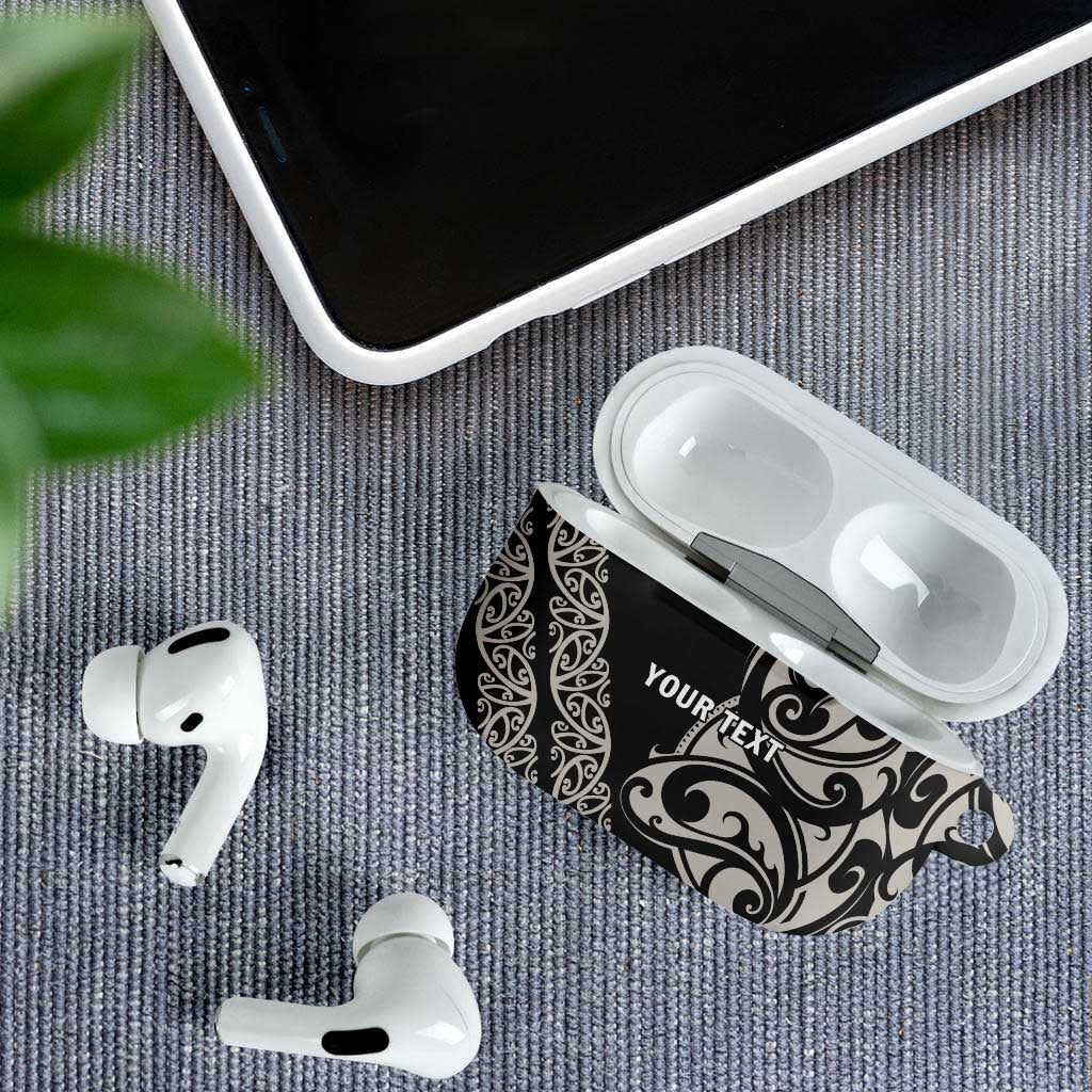 All Black Maori Tribal Tattoo Personalised AirPods Case Stone Gray Polynesian Style - Polynesian Pride