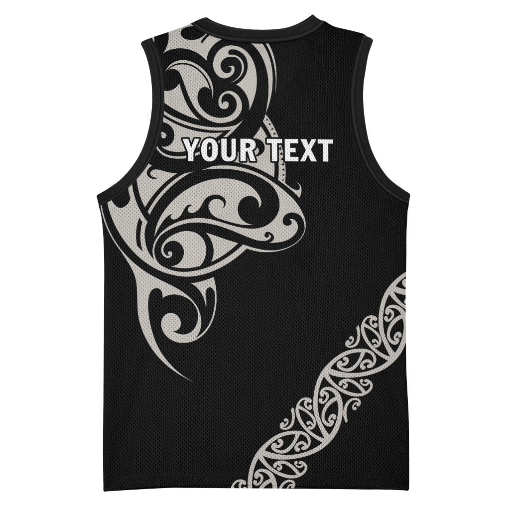 All Black Maori Tribal Tattoo Personalised Basketball Jersey Stone Gray Polynesian Style - Polynesian Pride