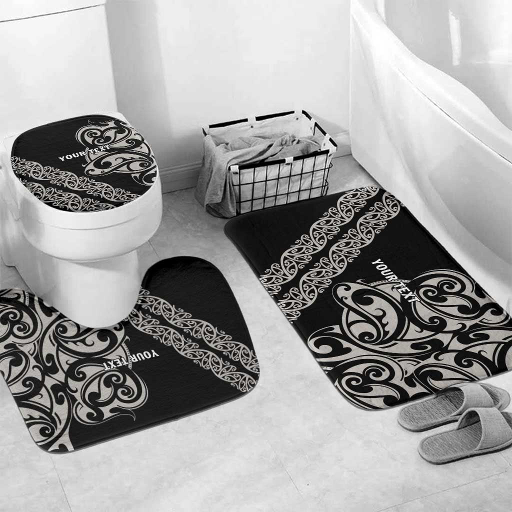 All Black Maori Tribal Tattoo Personalised Bathroom Set Stone Gray Polynesian Style - Polynesian Pride