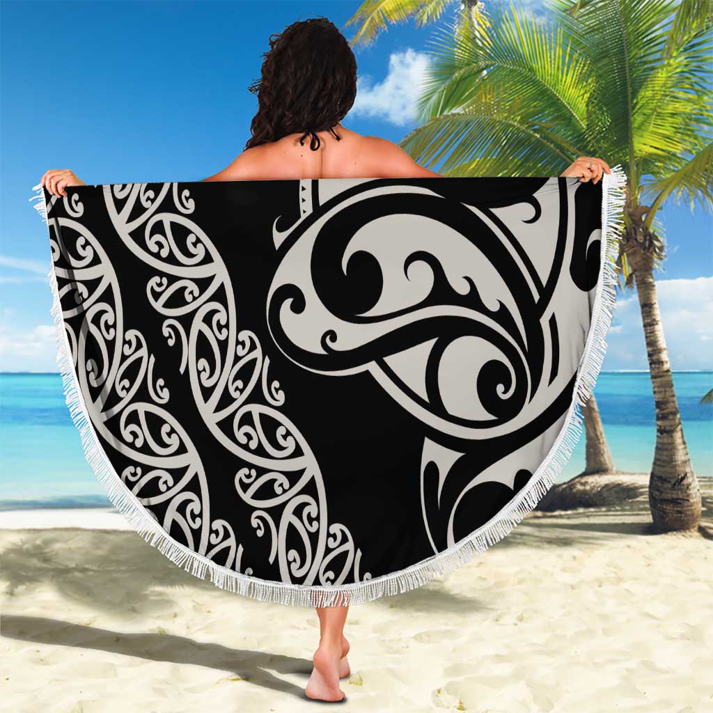 All Black Maori Tribal Tattoo Personalised Beach Blanket Stone Gray Polynesian Style - Polynesian Pride