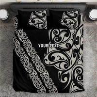 All Black Maori Tribal Tattoo Personalised Bedding Set Stone Gray Polynesian Style - Polynesian Pride