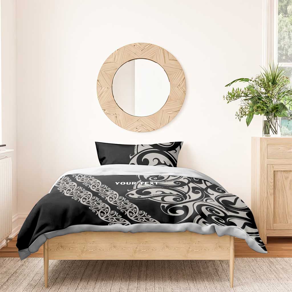 All Black Maori Tribal Tattoo Personalised Bedding Set Stone Gray Polynesian Style - Polynesian Pride