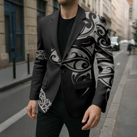 All Black Maori Tribal Tattoo Personalised Blazer Stone Gray Polynesian Style - Polynesian Pride