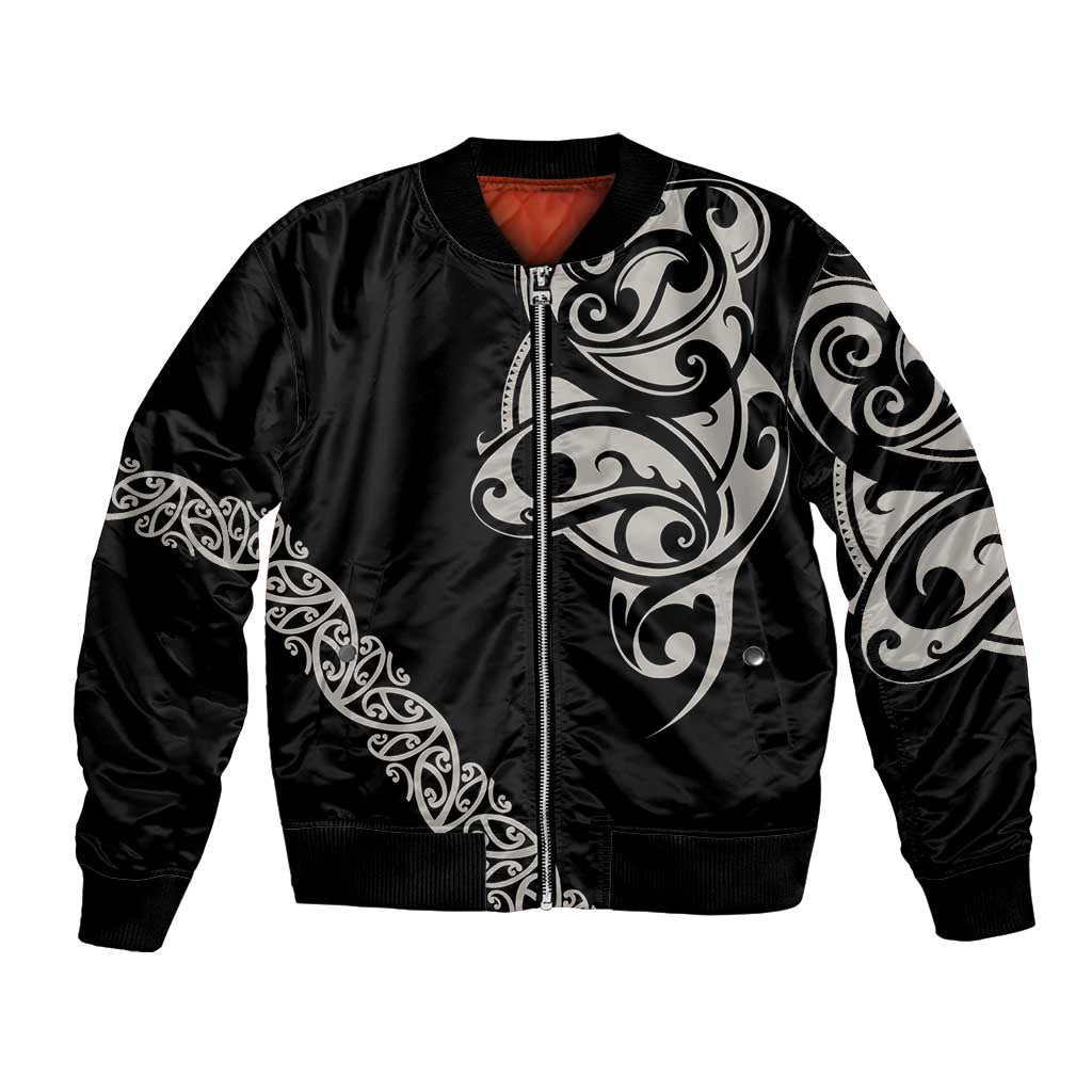 All Black Maori Tribal Tattoo Personalised Bomber Jacket Stone Gray Polynesian Style - Polynesian Pride