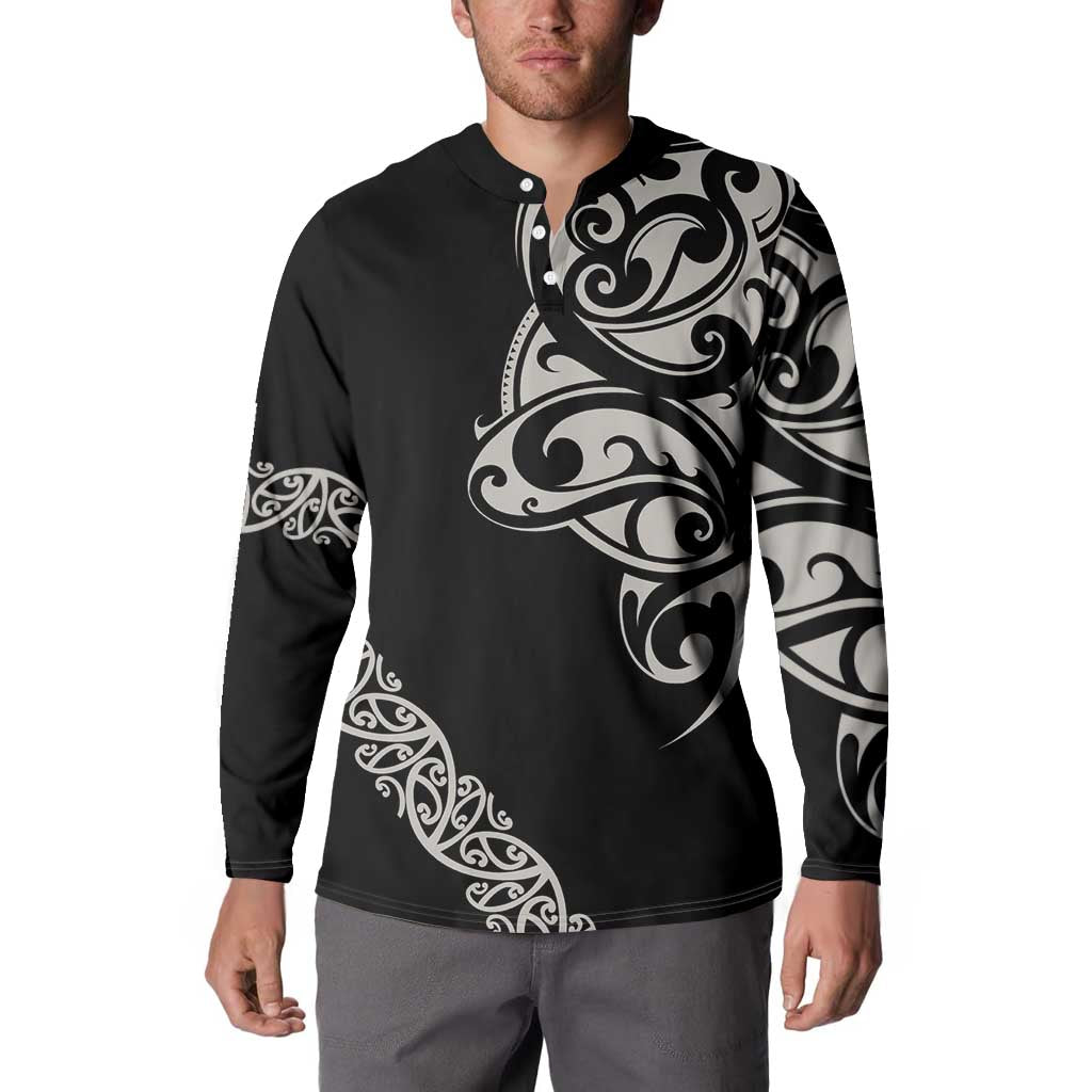All Black Maori Tribal Tattoo Personalised Button Sweatshirt Stone Gray Polynesian Style - Polynesian Pride