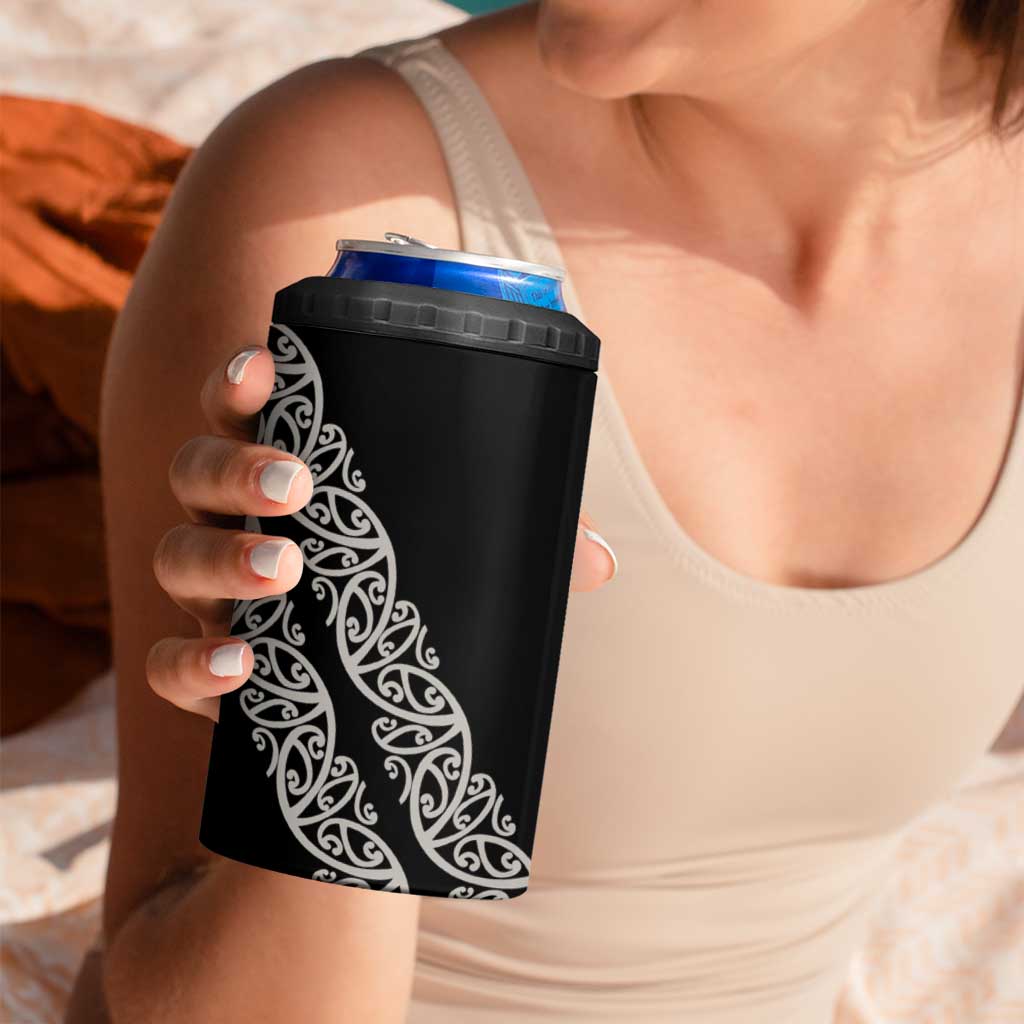 All Black Maori Tribal Tattoo Personalised 4 in 1 Can Cooler Tumbler Stone Gray Polynesian Style - Polynesian Pride