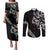 All Black Maori Tribal Tattoo Personalised Couples Matching Puletasi and Long Sleeve Button Shirt Stone Gray Polynesian Style - Polynesian Pride