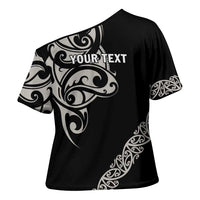 All Black Maori Tribal Tattoo Personalised Cross Shoulder Shirt Stone Gray Polynesian Style - Polynesian Pride
