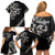All Black Maori Tribal Tattoo Personalised Family Matching Off Shoulder Short Dress and Hawaiian Shirt Stone Gray Polynesian Style - Polynesian Pride