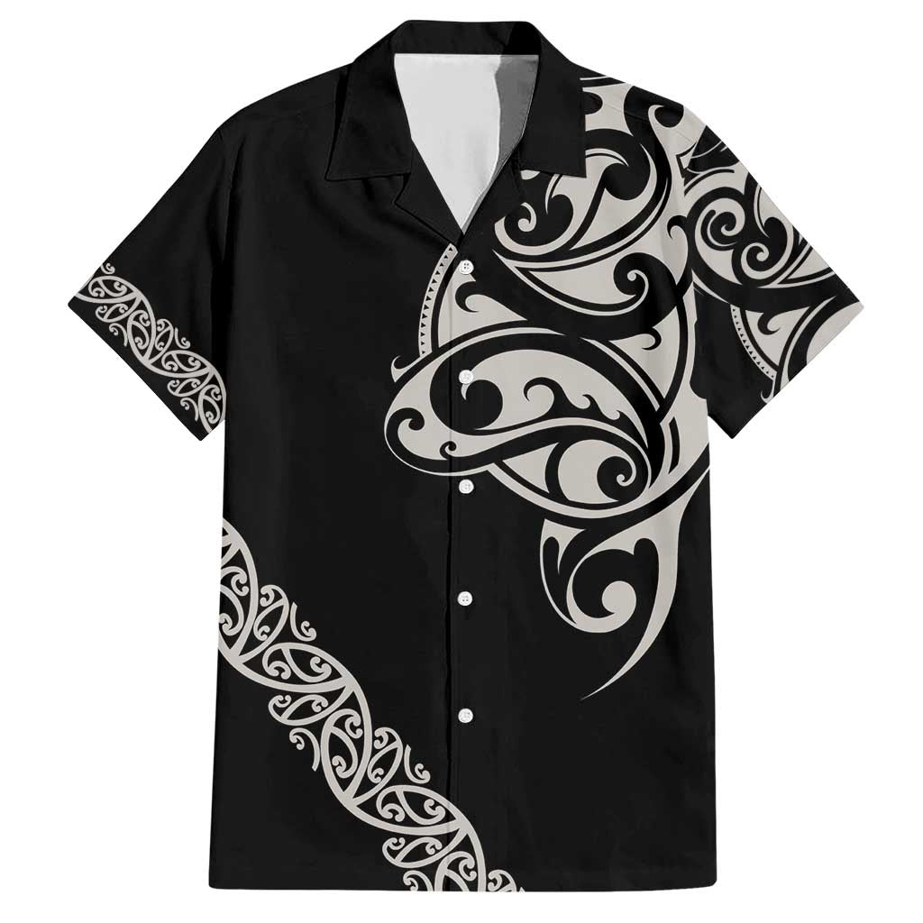 All Black Maori Tribal Tattoo Personalised Family Matching Short Sleeve Bodycon Dress and Hawaiian Shirt Stone Gray Polynesian Style - Polynesian Pride