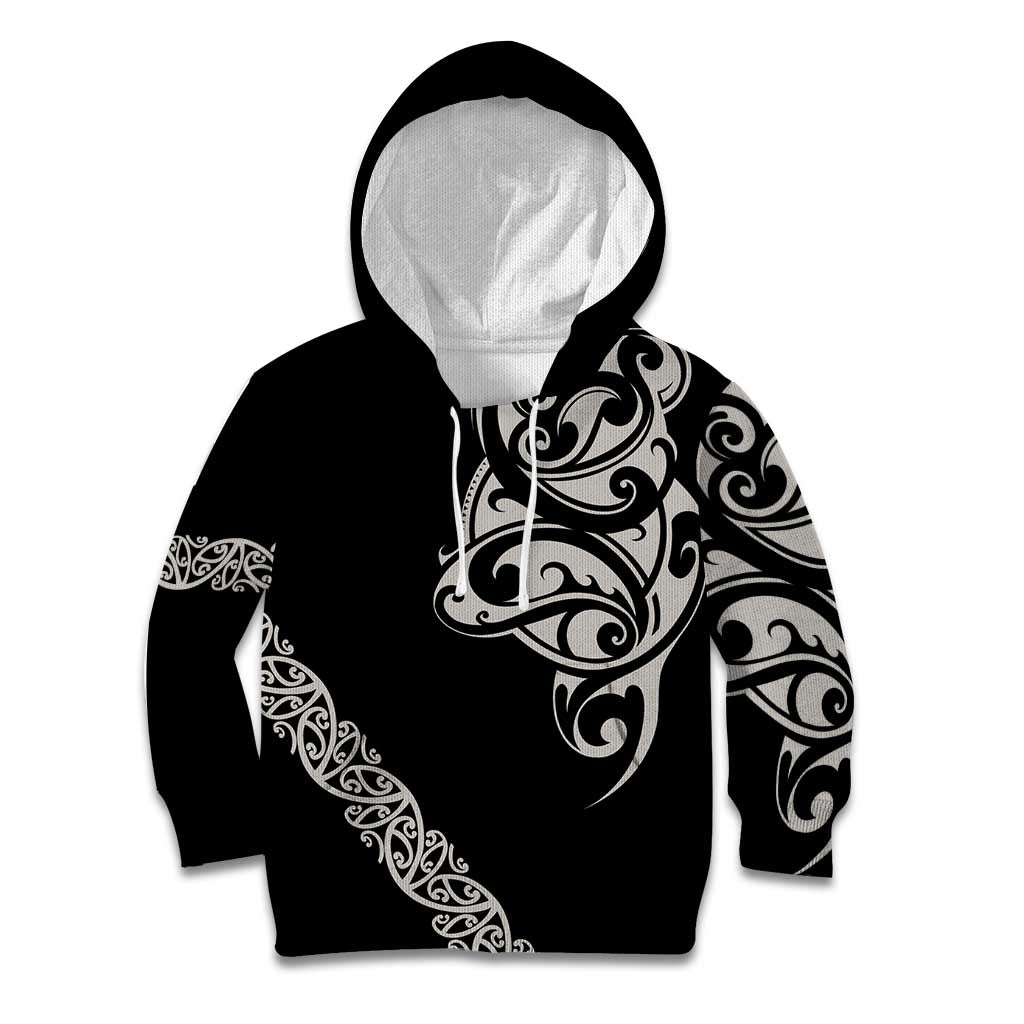 All Black Maori Tribal Tattoo Personalised Kid Hoodie Stone Gray Polynesian Style - Polynesian Pride