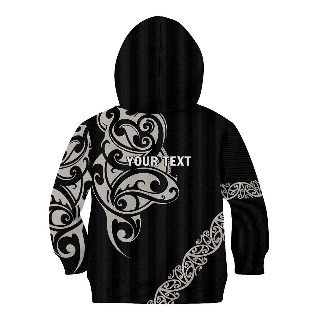 All Black Maori Tribal Tattoo Personalised Kid Hoodie Stone Gray Polynesian Style - Polynesian Pride